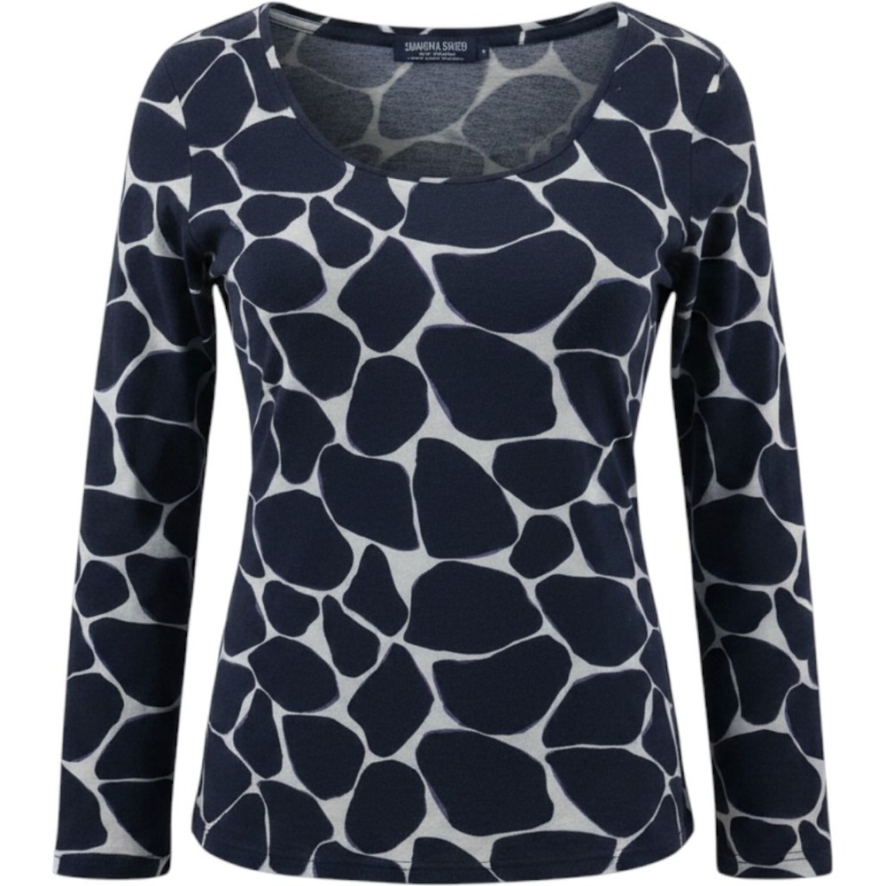 Samantha Sung Navy Blue‎ White Abstract Giraffe Print Tencel Wool Top Size 8